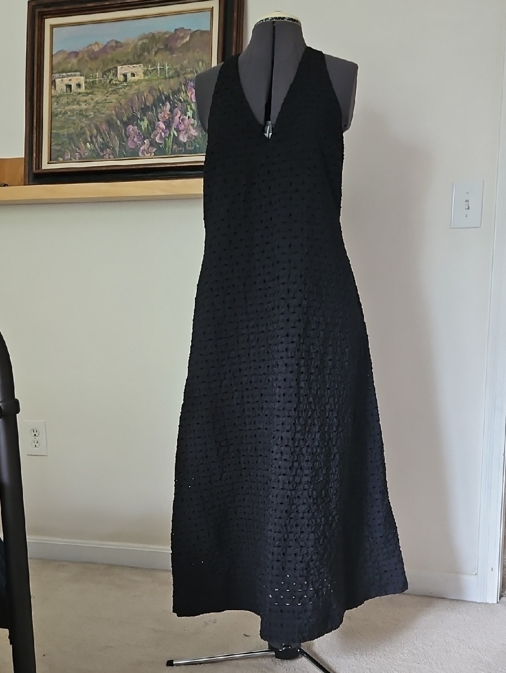 Black Eyelet Halter Midi Dress
